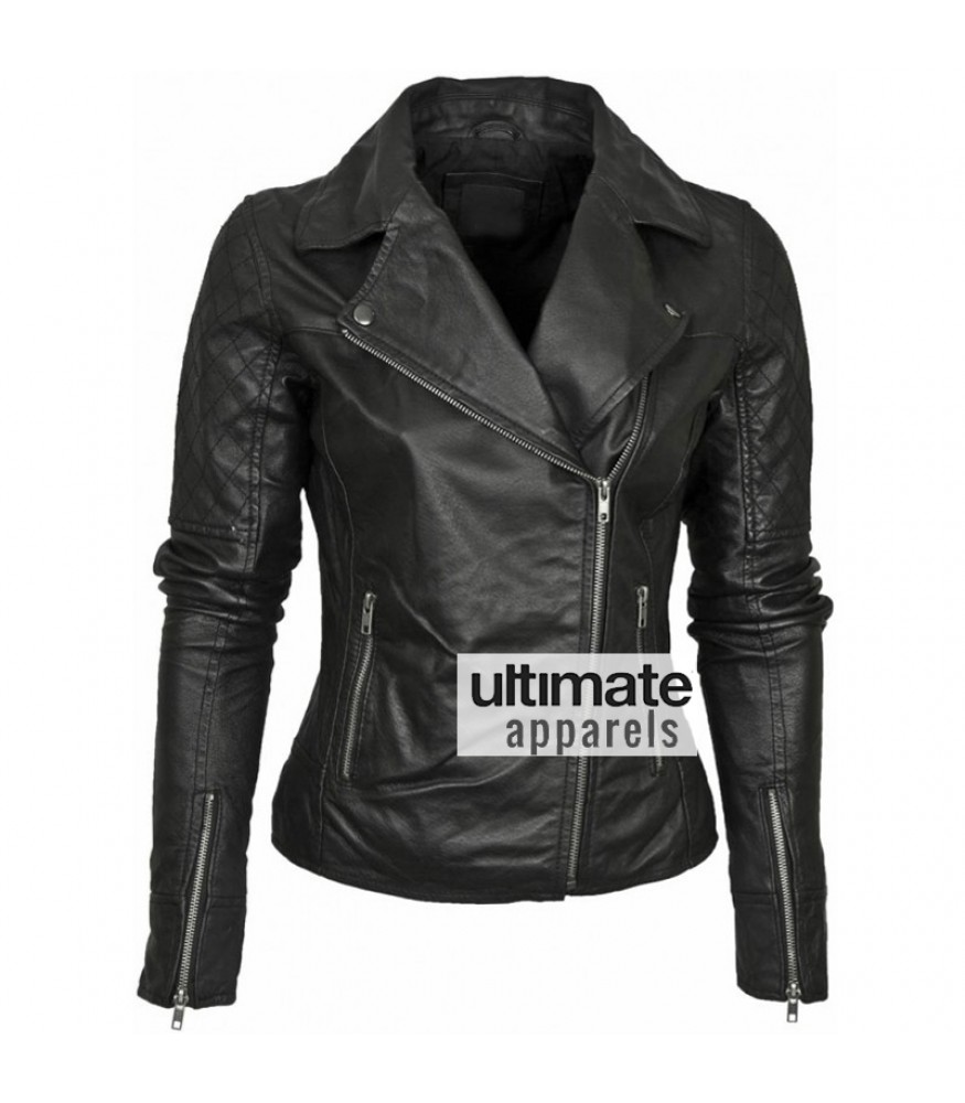 Barney Designer Women's Leather Asymmetric Biker Jacket